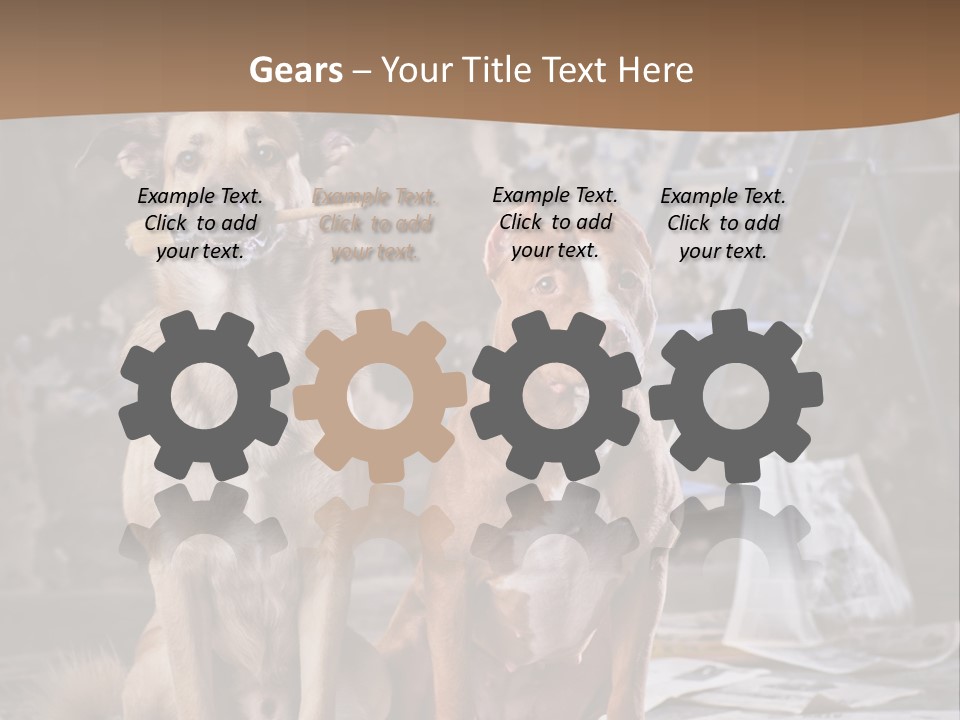 Two Dogs Sitting Next To Each Other In Front Of A Brick Wall PowerPoint Template