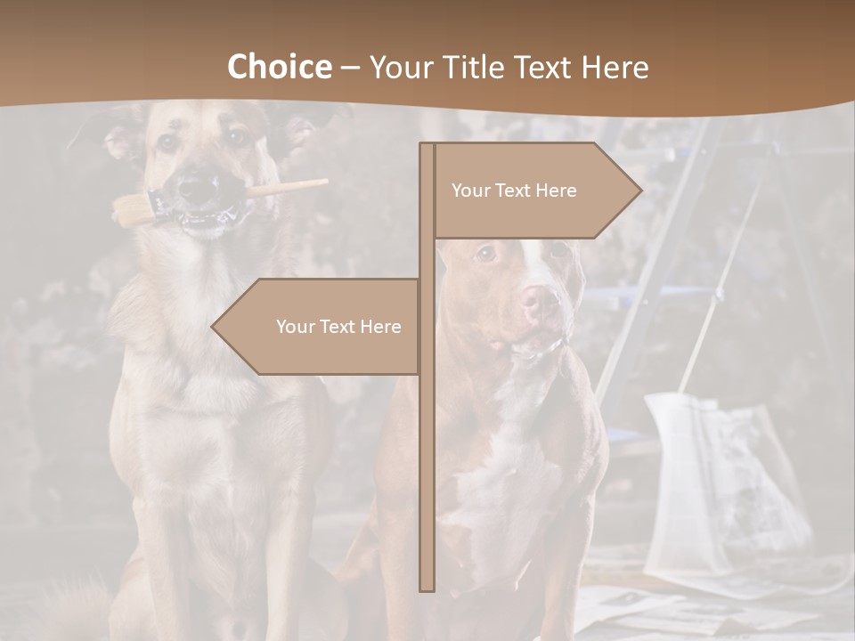Two Dogs Sitting Next To Each Other In Front Of A Brick Wall PowerPoint Template