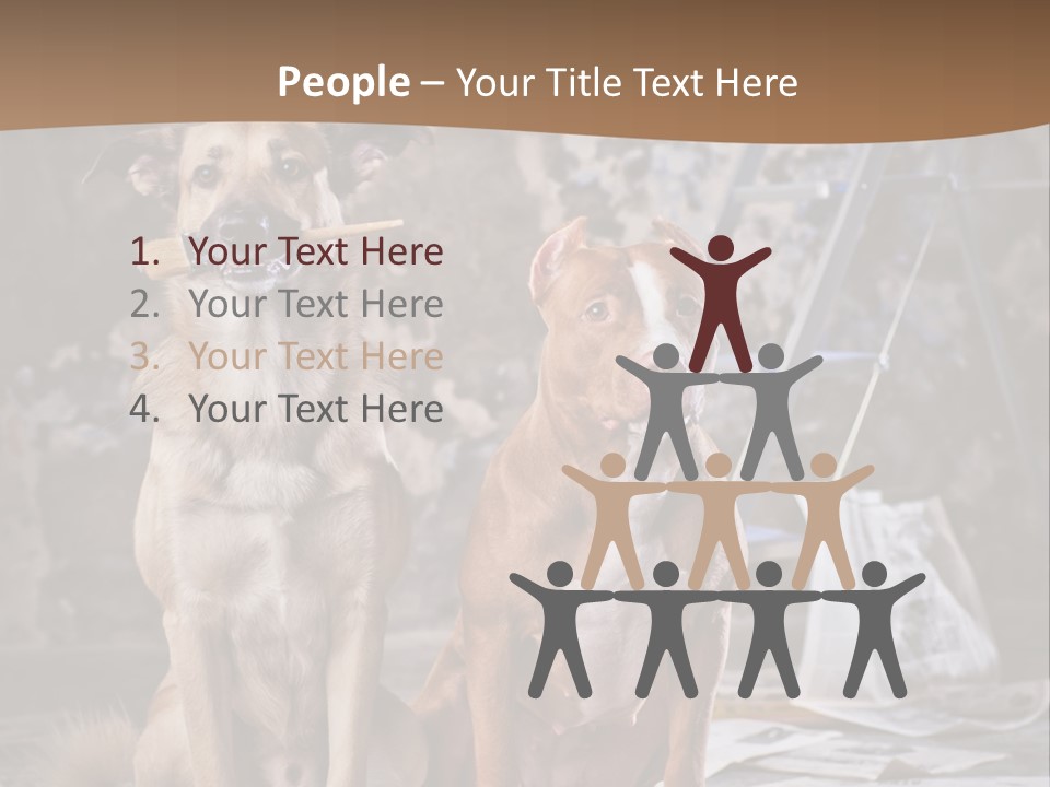 Two Dogs Sitting Next To Each Other In Front Of A Brick Wall PowerPoint Template