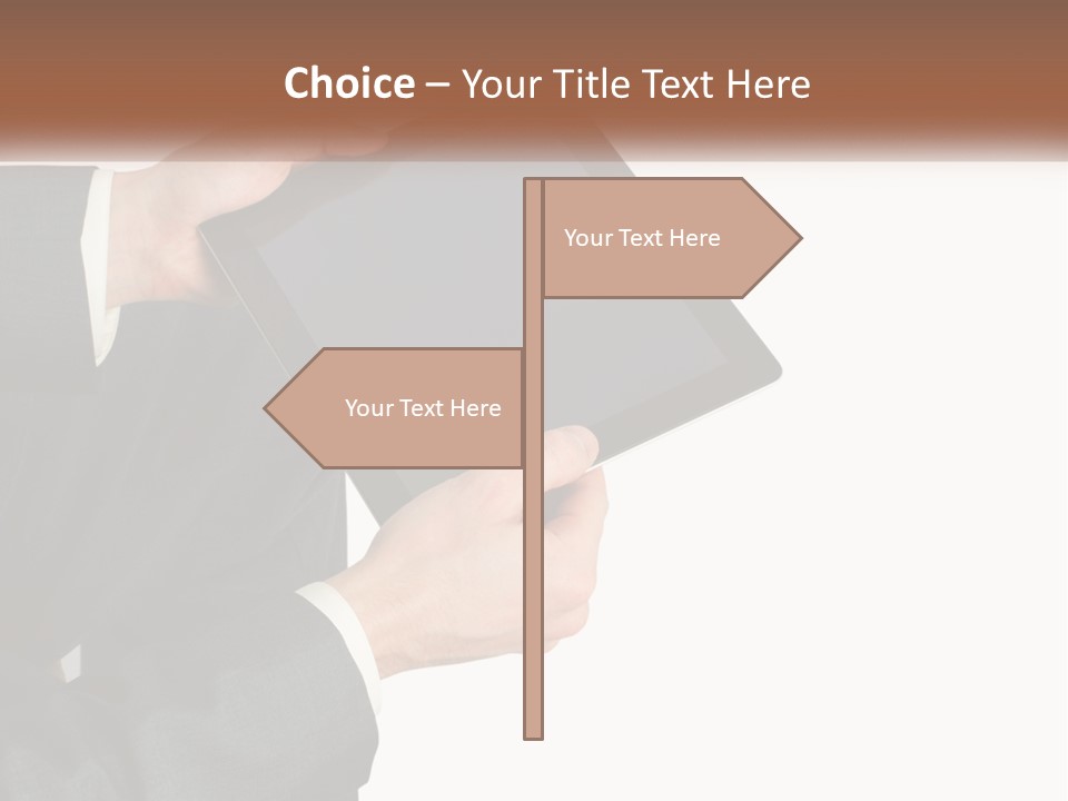 A Person In A Suit Holding A Tablet Computer PowerPoint Template