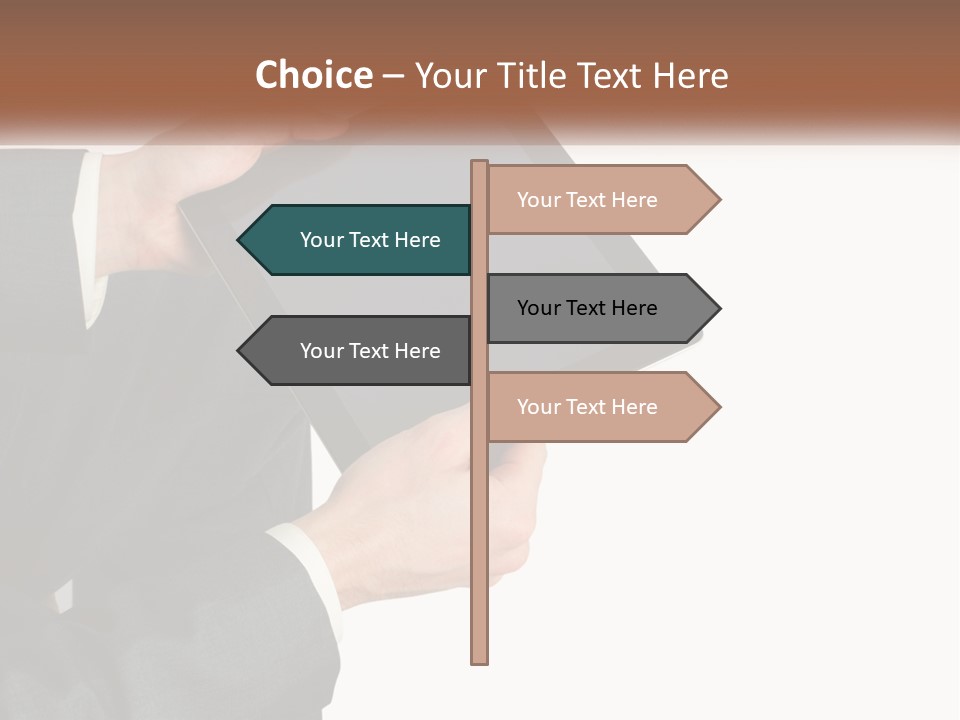 A Person In A Suit Holding A Tablet Computer PowerPoint Template