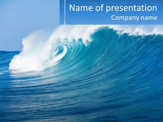 A Large Blue Wave In The Ocean With A Sky Background PowerPoint Template