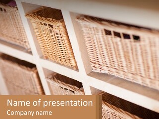 Wicker Baskets Are Lined Up On A Wall PowerPoint Template