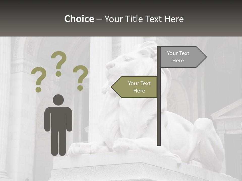 A Statue Of A Lion In Front Of A Building PowerPoint Template