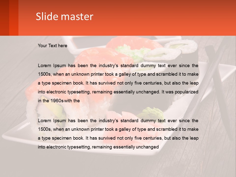 A Plate Of Sushi And Chopsticks On A Wooden Table PowerPoint Template