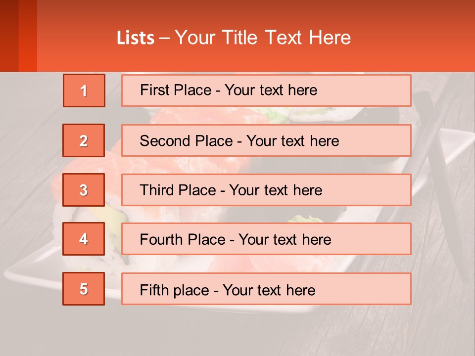 A Plate Of Sushi And Chopsticks On A Wooden Table PowerPoint Template