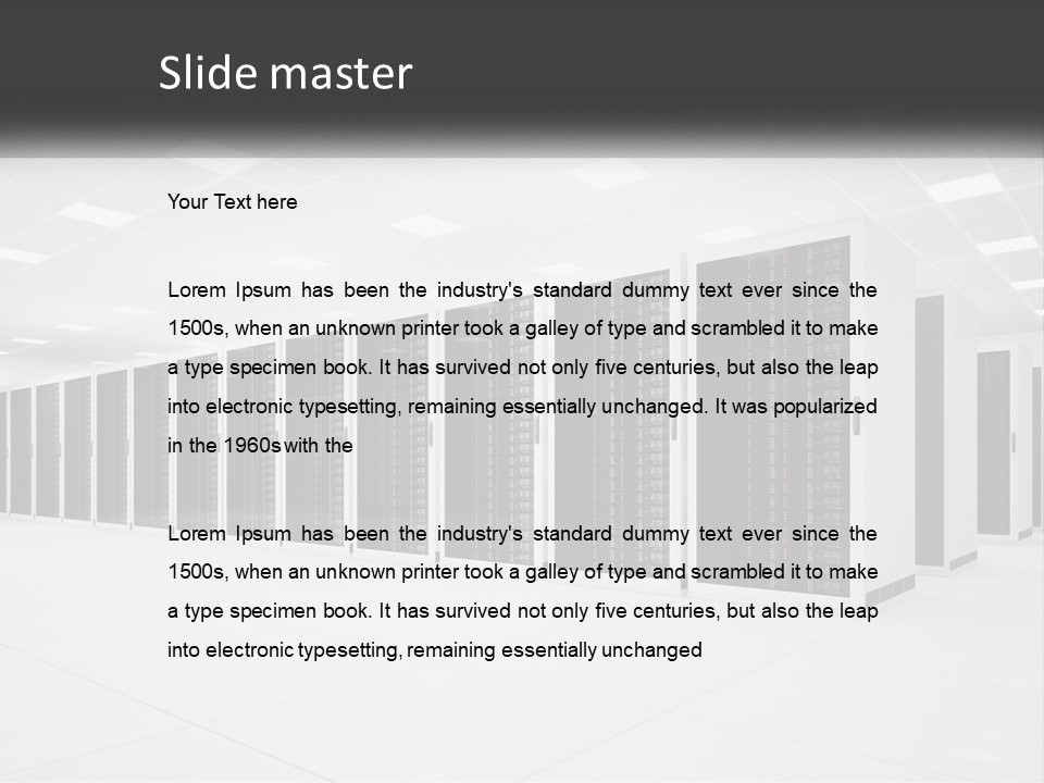 A Row Of Servers In A Data Center PowerPoint Template