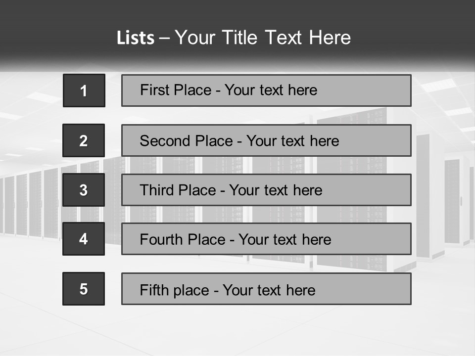 A Row Of Servers In A Data Center PowerPoint Template