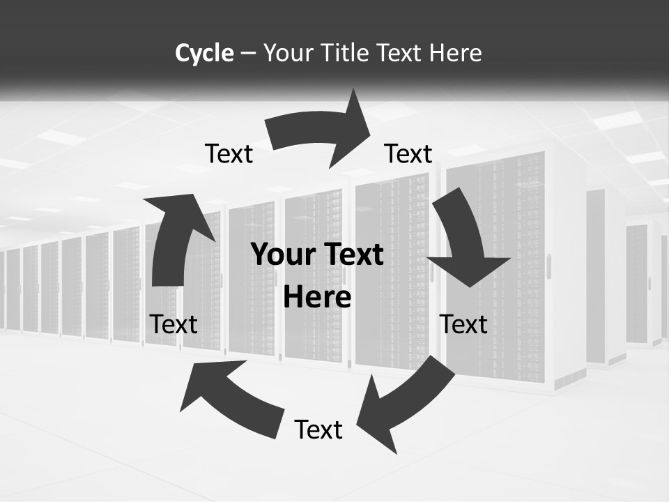 A Row Of Servers In A Data Center PowerPoint Template