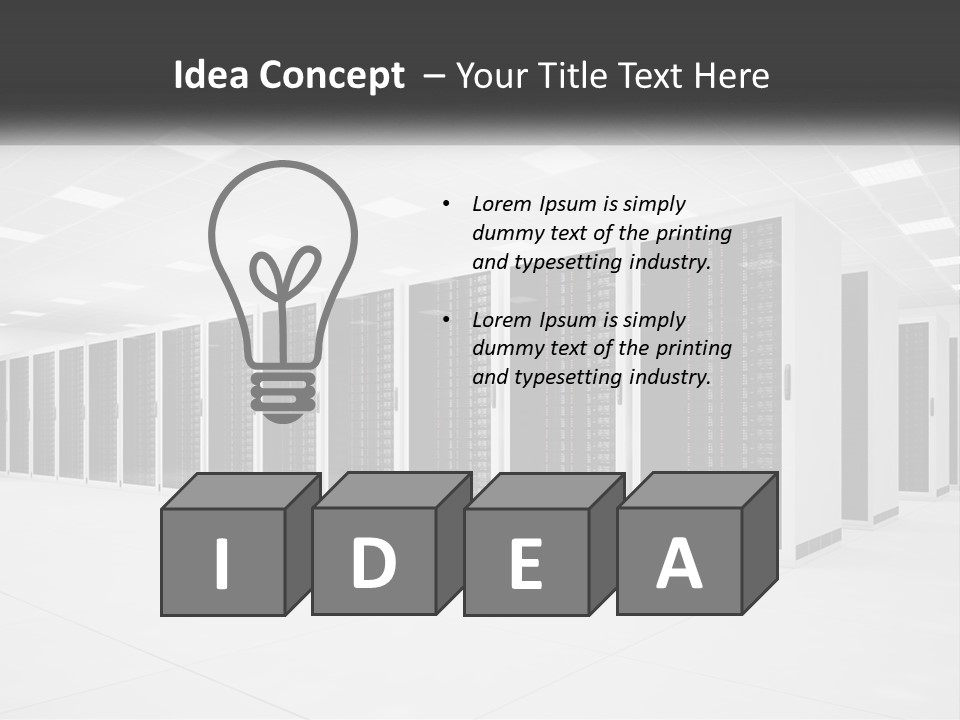A Row Of Servers In A Data Center PowerPoint Template