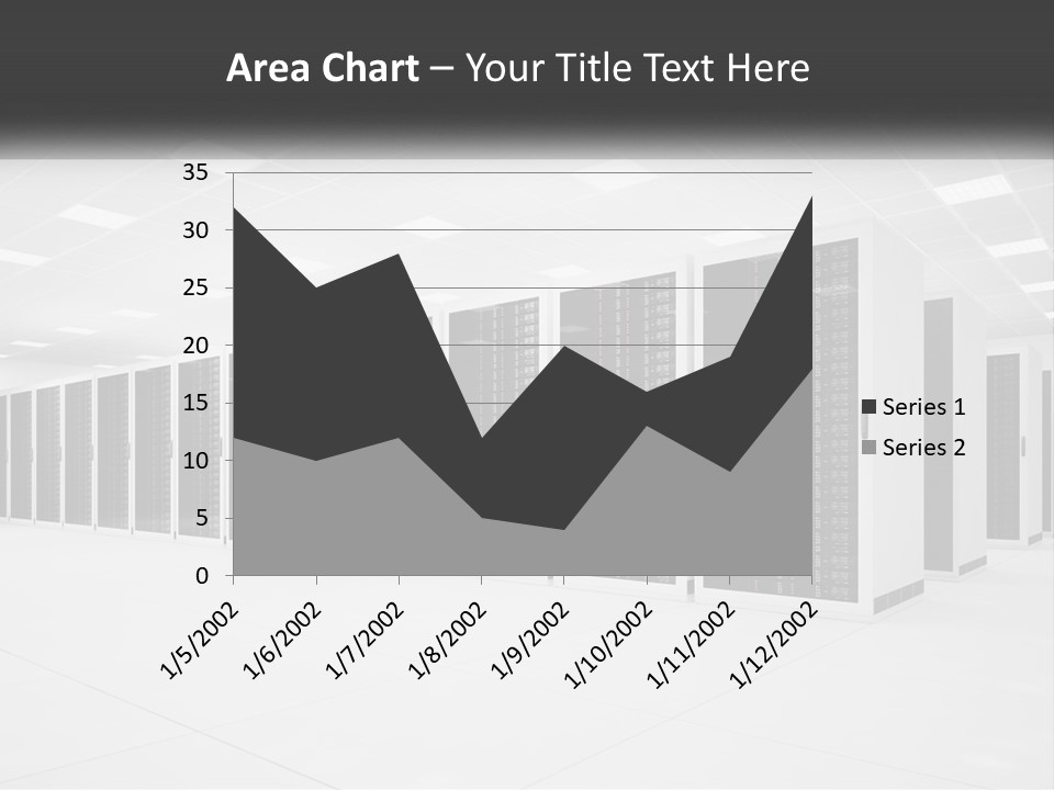 A Row Of Servers In A Data Center PowerPoint Template