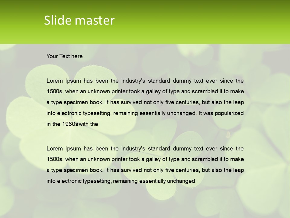 A Group Of Four Leaf Clovers With A Green Background PowerPoint Template