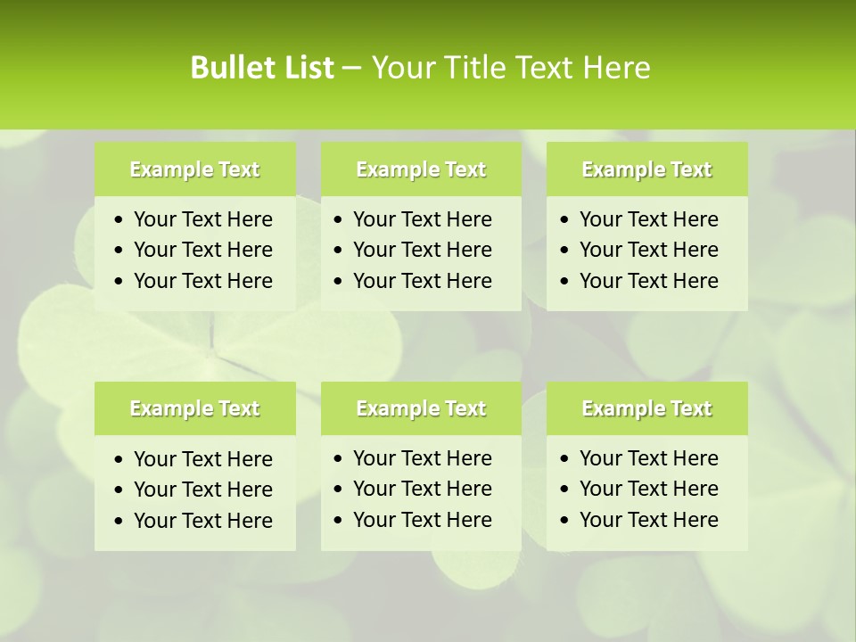 A Group Of Four Leaf Clovers With A Green Background PowerPoint Template