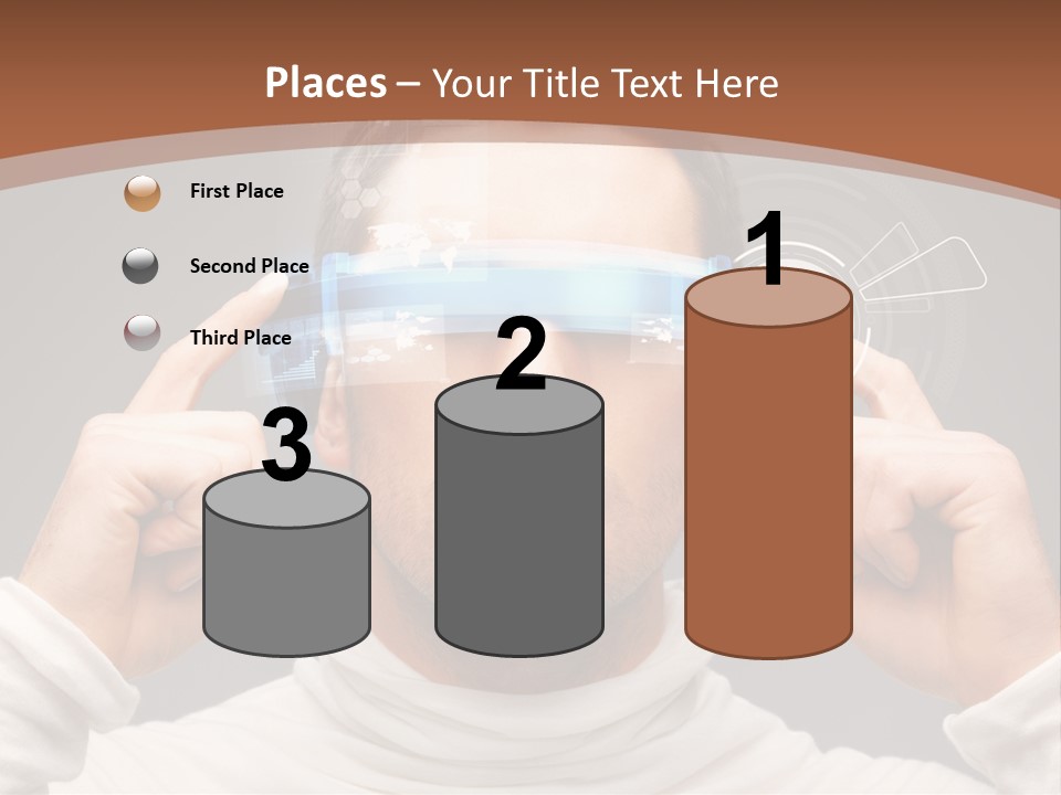 A Man Holding A Virtual Device Over His Eyes PowerPoint Template