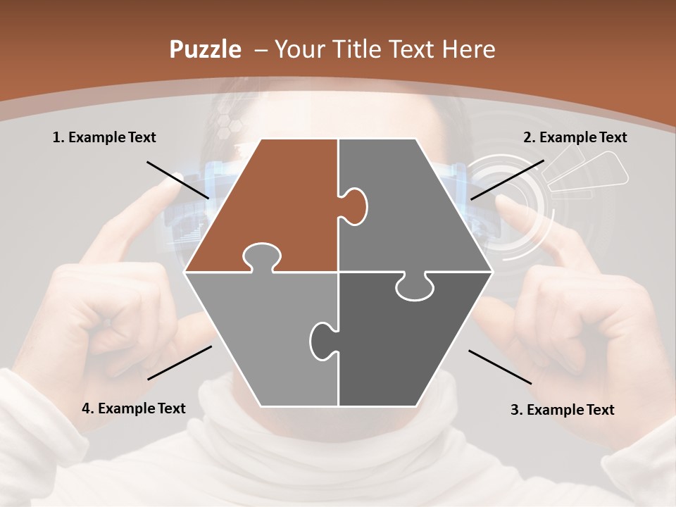 A Man Holding A Virtual Device Over His Eyes PowerPoint Template