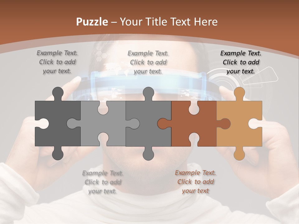 A Man Holding A Virtual Device Over His Eyes PowerPoint Template