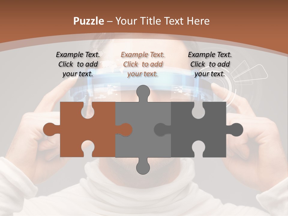A Man Holding A Virtual Device Over His Eyes PowerPoint Template