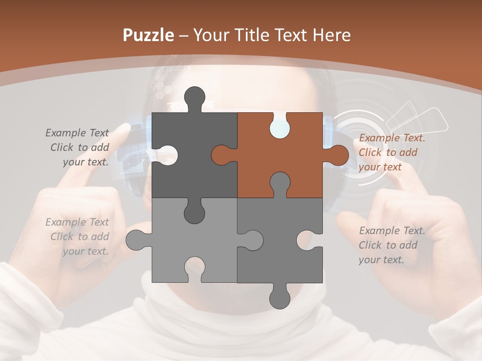 A Man Holding A Virtual Device Over His Eyes PowerPoint Template