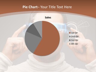 A Man Holding A Virtual Device Over His Eyes PowerPoint Template