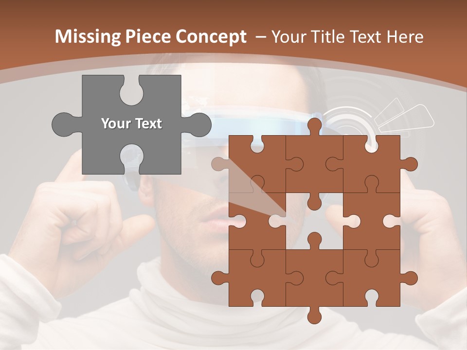 A Man Holding A Virtual Device Over His Eyes PowerPoint Template