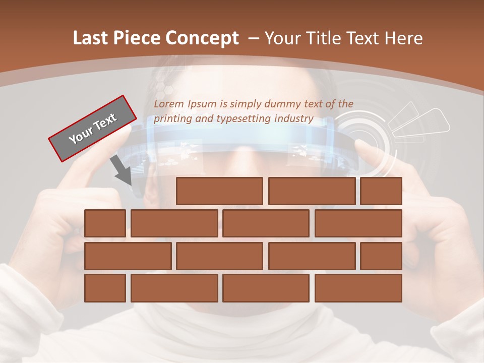 A Man Holding A Virtual Device Over His Eyes PowerPoint Template