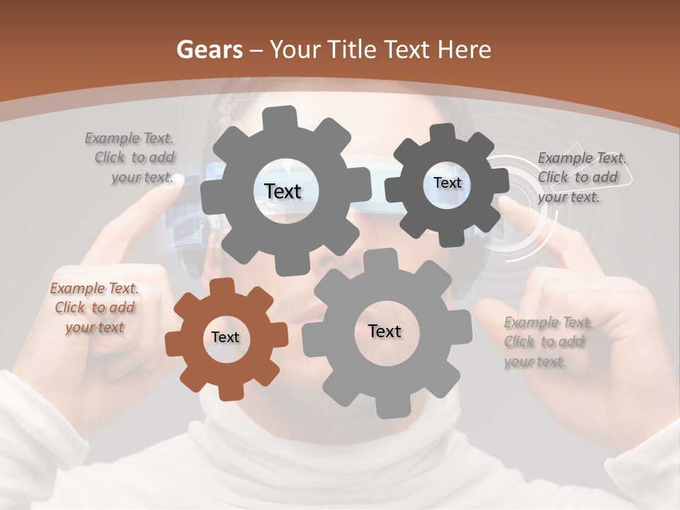 A Man Holding A Virtual Device Over His Eyes PowerPoint Template