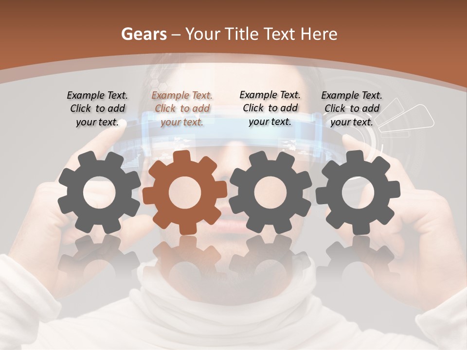 A Man Holding A Virtual Device Over His Eyes PowerPoint Template