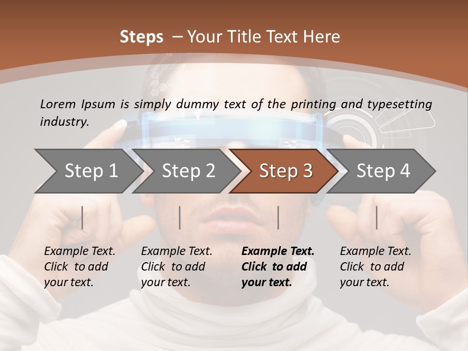A Man Holding A Virtual Device Over His Eyes PowerPoint Template