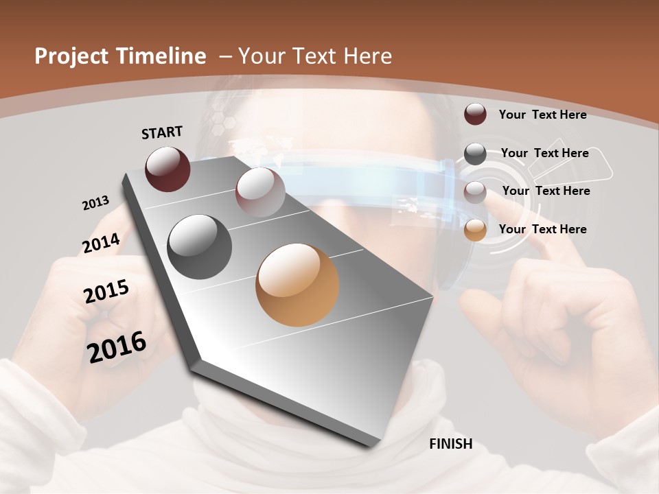 A Man Holding A Virtual Device Over His Eyes PowerPoint Template
