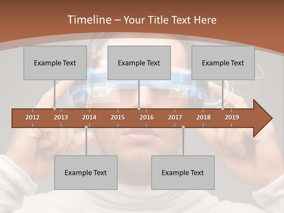 A Man Holding A Virtual Device Over His Eyes PowerPoint Template