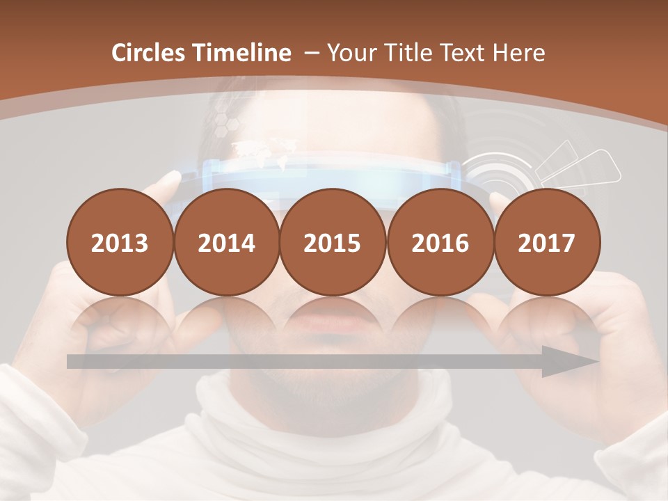 A Man Holding A Virtual Device Over His Eyes PowerPoint Template