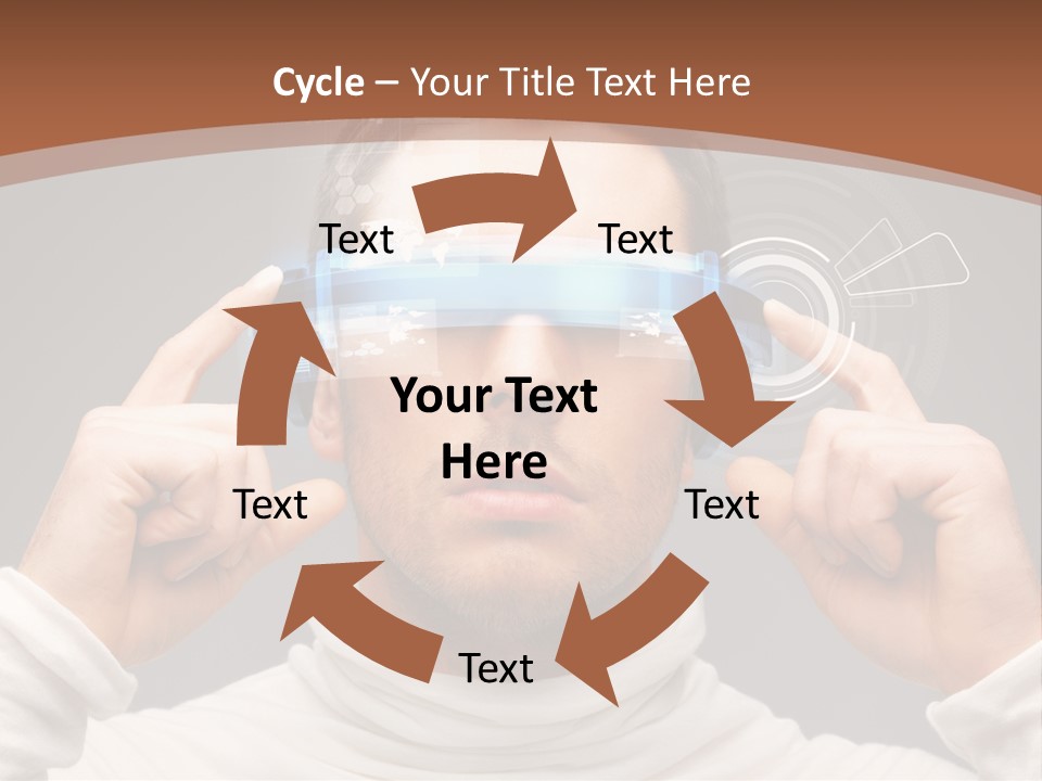 A Man Holding A Virtual Device Over His Eyes PowerPoint Template