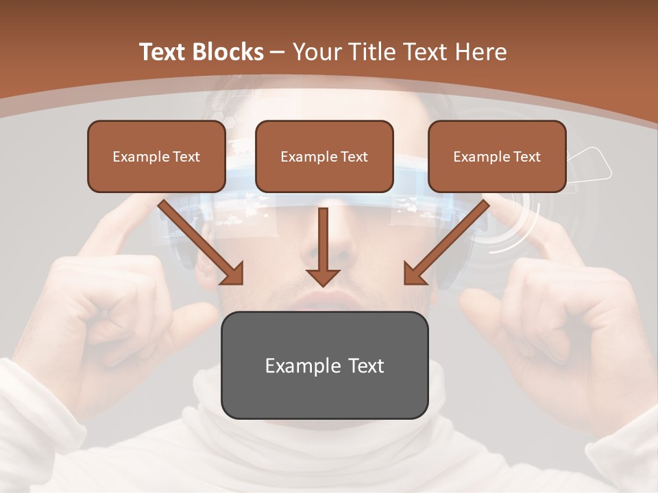 A Man Holding A Virtual Device Over His Eyes PowerPoint Template