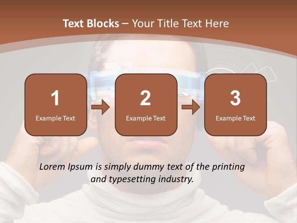 A Man Holding A Virtual Device Over His Eyes PowerPoint Template