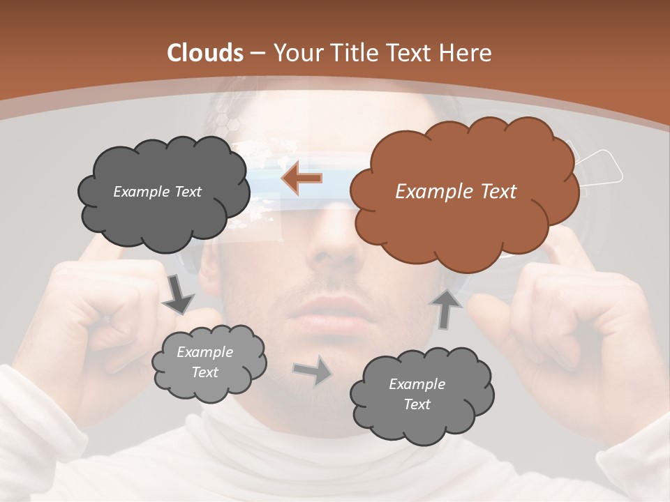 A Man Holding A Virtual Device Over His Eyes PowerPoint Template