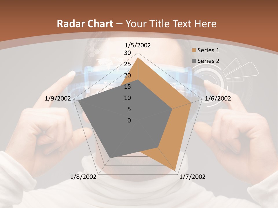 A Man Holding A Virtual Device Over His Eyes PowerPoint Template