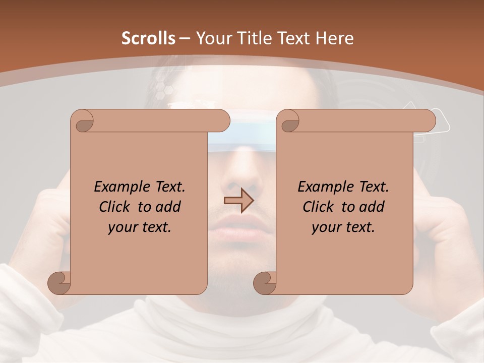 A Man Holding A Virtual Device Over His Eyes PowerPoint Template