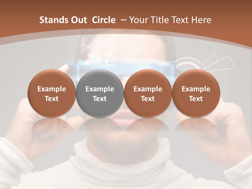 A Man Holding A Virtual Device Over His Eyes PowerPoint Template
