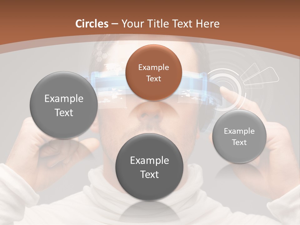 A Man Holding A Virtual Device Over His Eyes PowerPoint Template
