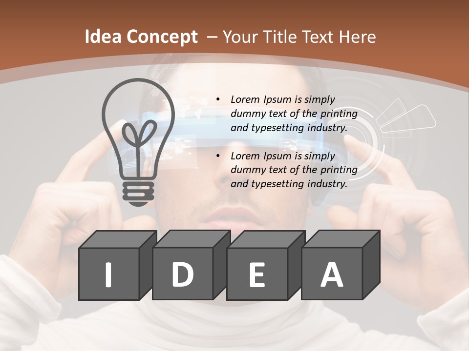 A Man Holding A Virtual Device Over His Eyes PowerPoint Template