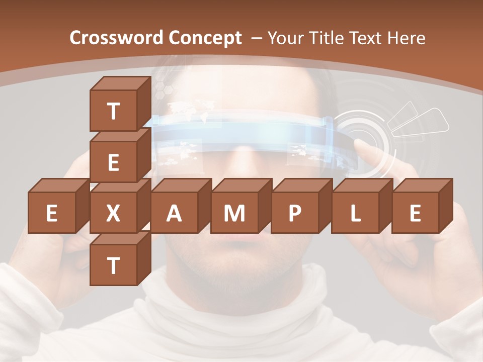 A Man Holding A Virtual Device Over His Eyes PowerPoint Template