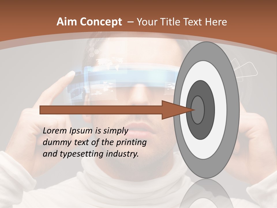 A Man Holding A Virtual Device Over His Eyes PowerPoint Template