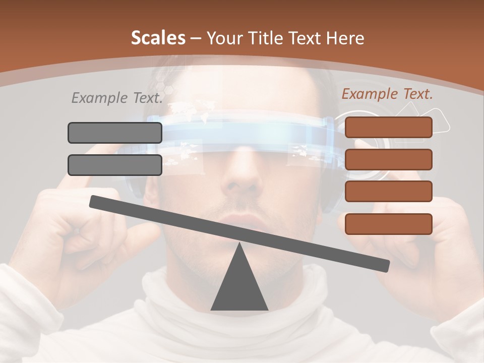 A Man Holding A Virtual Device Over His Eyes PowerPoint Template