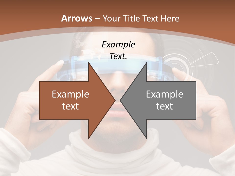 A Man Holding A Virtual Device Over His Eyes PowerPoint Template