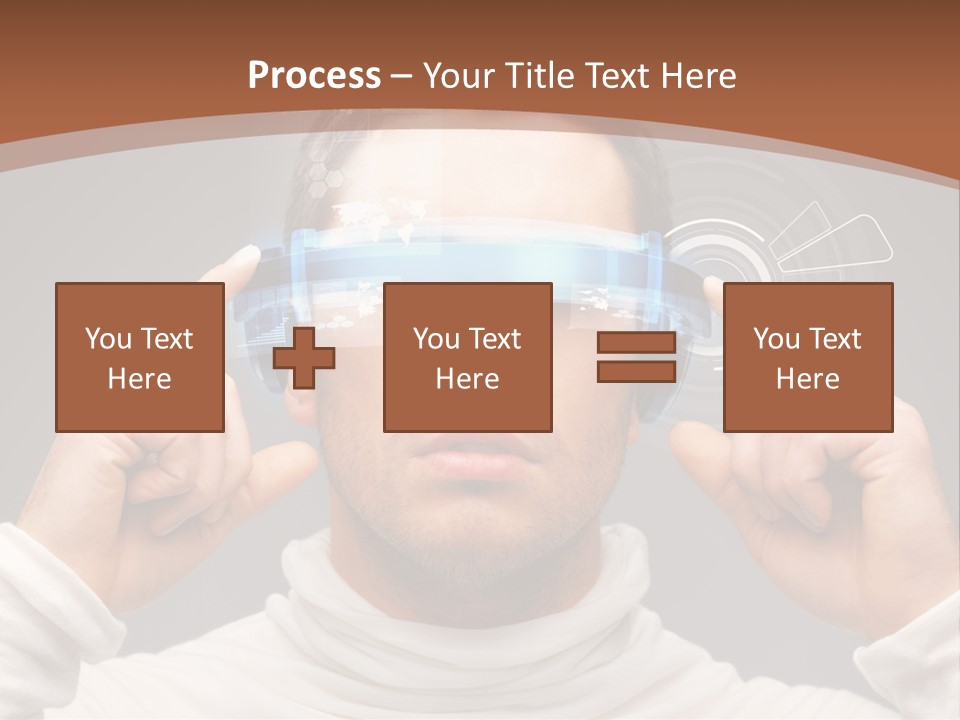 A Man Holding A Virtual Device Over His Eyes PowerPoint Template