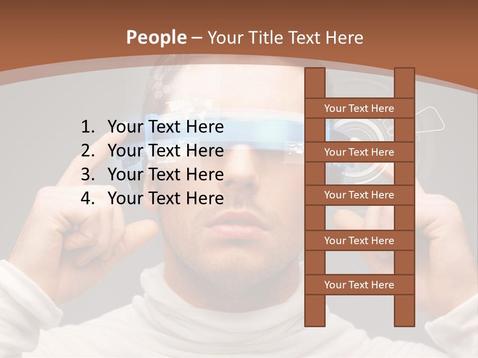 A Man Holding A Virtual Device Over His Eyes PowerPoint Template