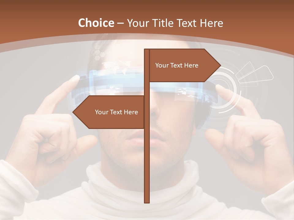 A Man Holding A Virtual Device Over His Eyes PowerPoint Template