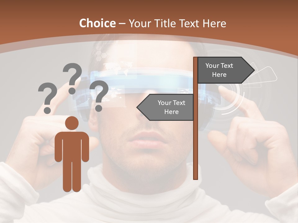 A Man Holding A Virtual Device Over His Eyes PowerPoint Template