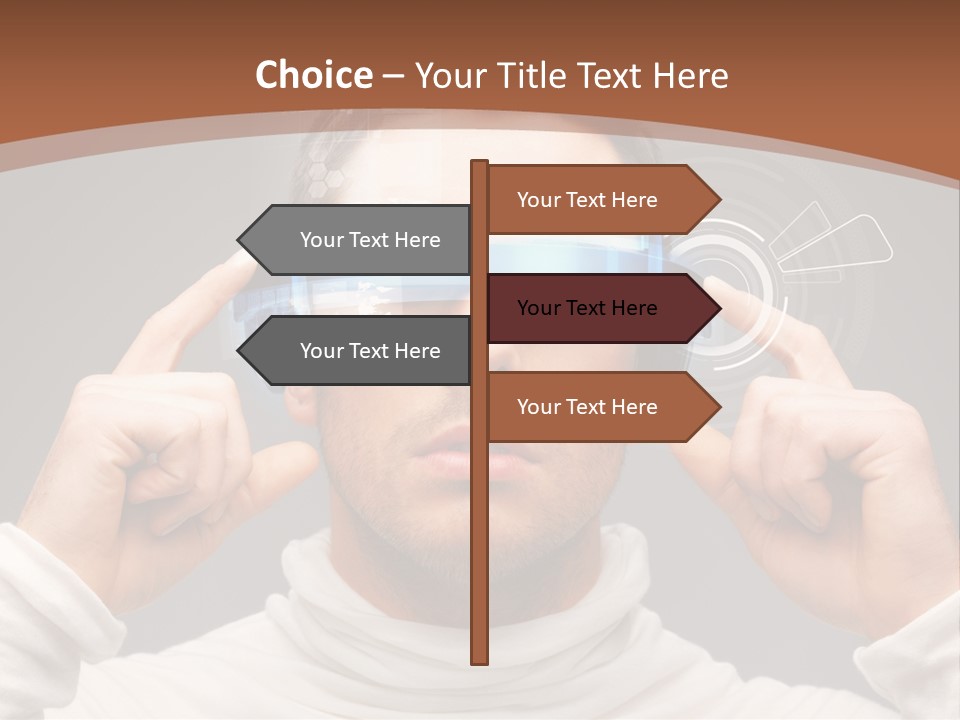 A Man Holding A Virtual Device Over His Eyes PowerPoint Template