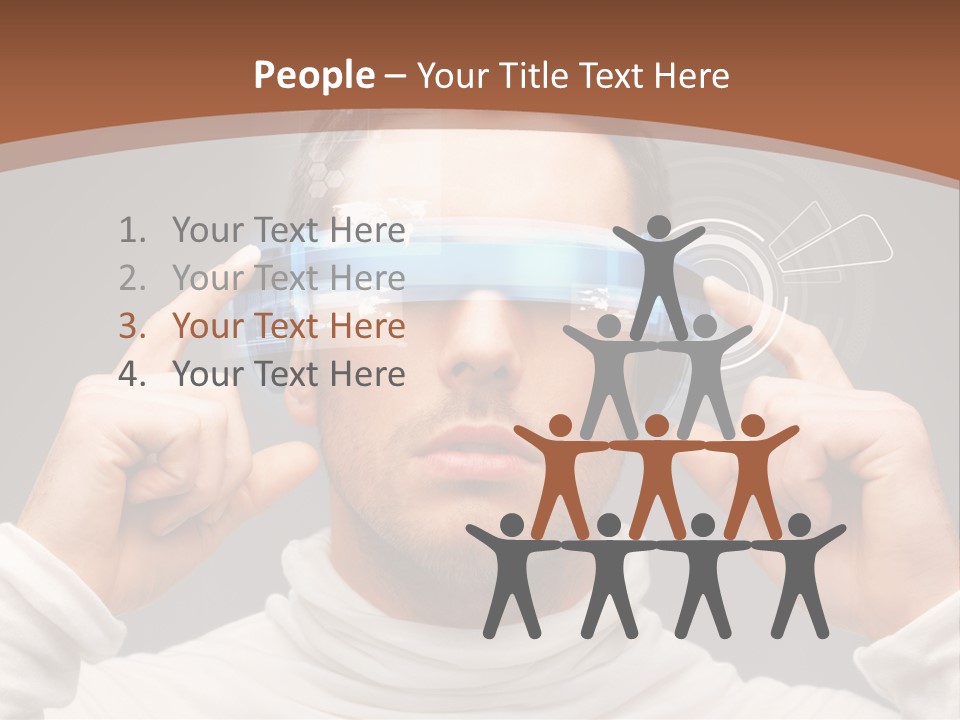 A Man Holding A Virtual Device Over His Eyes PowerPoint Template